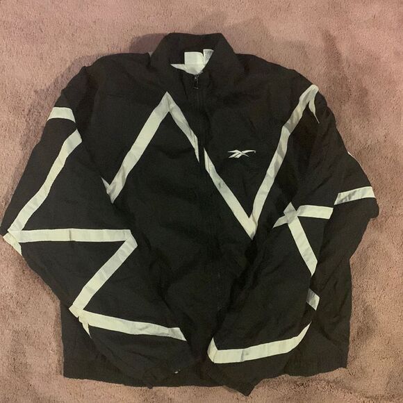 Reebok Other - Reebok Black Windbreaker Jacket with White Chevron Stripes